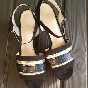 Zara woman gold black suede heels sandals 8M 38